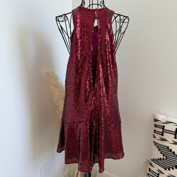 FREE PEOPLE Liquid Shine Sequin Sleeveless Swing Mini Dress Ruby Red Small NEW - Picture 5 of 13